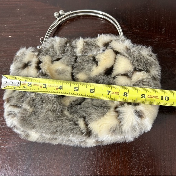 Adorable Faux Fur Mini Handbag Purse Asymmetrical Handle Silver Hardware Clean - Picture 13 of 15